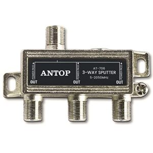 ANTOP 3-Way Coaxial Cable Splitter 2GHz- 5-2050MHz Worked with Satellite, HDTV, Antenna Signal- All Port Power DC Power Passing, Silver Plated and Corrosion Resistant