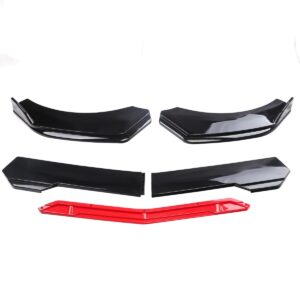 Front Bumper Lip Splitter Spoiler + Strut Rods Bright Glossy Black+Red Polyurethane Fit for Do-dge Challenger SRT SXT RT (Glossy Black spoilder Lip)