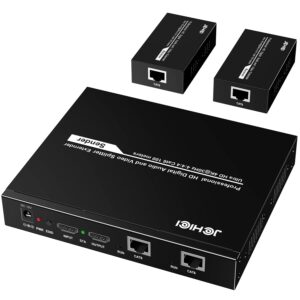 hdmi extender splitter 1 x 2, jchici 4k@30hz 100m(328fts) hdmi extender over cat5e/6 with loopout and edid copy function, lossless transmission and zero latency, support 3d