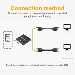 CCYLEZ 1 to 2 HD Splitter, 1080P HD Output Video Audio Sync Splitter Connect 2 Monitors, Projectors, HDTVs