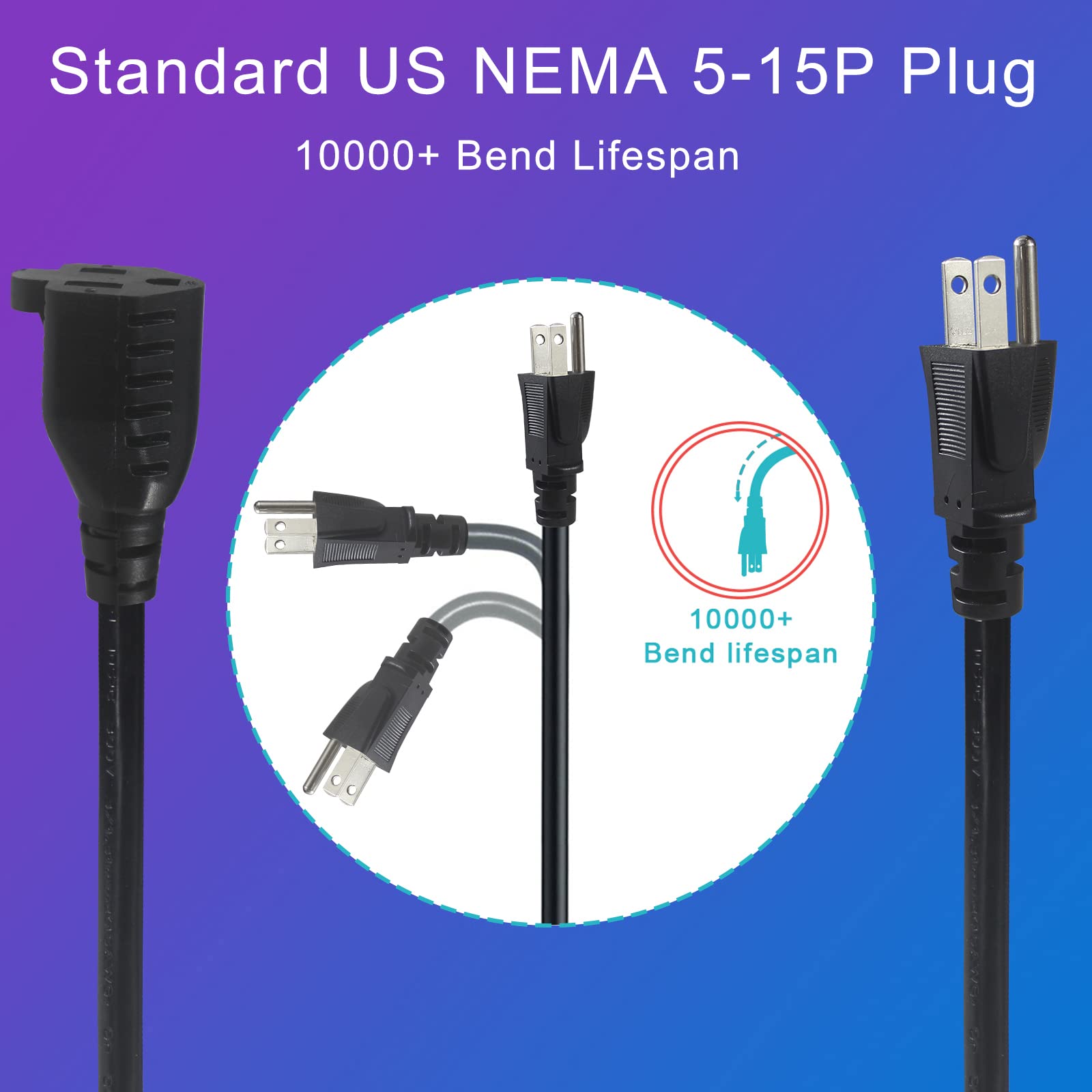 KUNCAN 3-Outlet Splitter Extension Cord - 3 Prong 1 to 3 Way Power Splitter Extension Cable, 1FT 16AWG 13A/1625W, NEMA 5-15P to 3*NEMA 5-15R Y Style Extension Cord (Black 2-Pack)