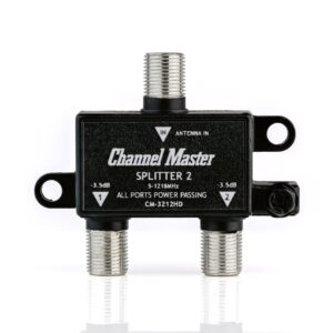 Channel Master Splitter 2, 2-Way Splitter with Power Passing Capability for TV Antenna and Cable Signals