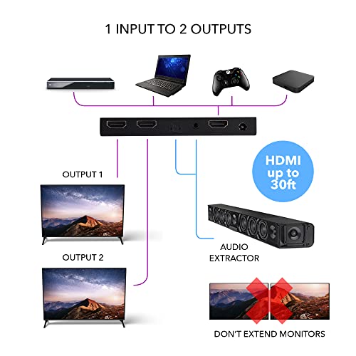 OREI 1x2 2.0 HDMI Splitter with Scaler Audio Extractor 2 Ports with Full Ultra HDCP 2.4K at 60Hz & 3D Supports EDID Control - UHDS-102A