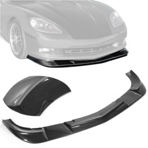 kuafu 3pcs front bumper lip splitter compatible with 2005-2013 corvette c6 base models 2dr zr1 extended style under chin spoiler (carbon fiber style)