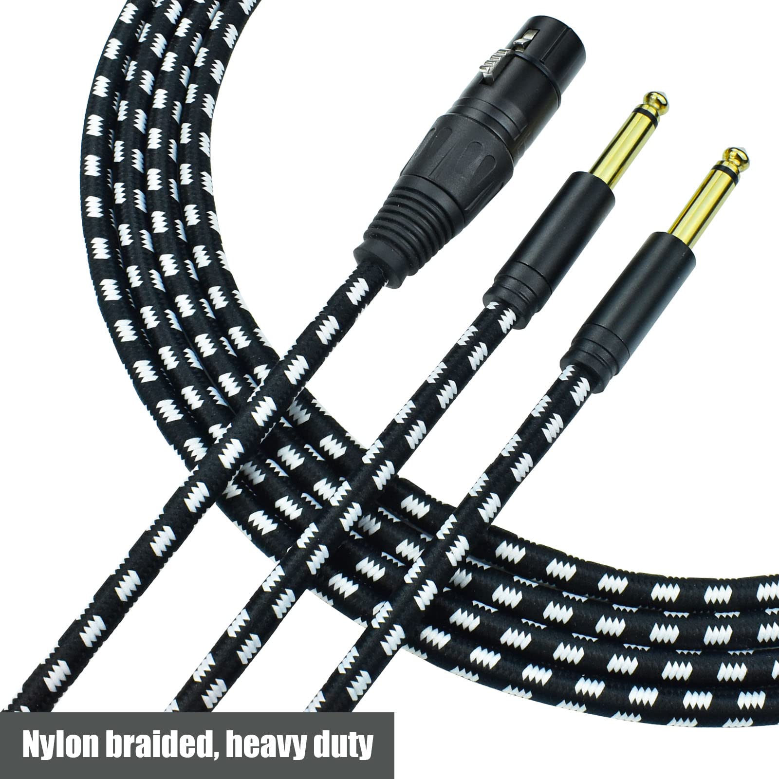 Mugteeve XLR Female to Dual 1/4 Splitter Cable, 3.3Feet Female XLR to Double Quarter Inch TS Mono Breakout Y Cable, Heavy Duty Nylon Braided, OFC Shielded, for Mixer, Studio Monitor, Audio Interface