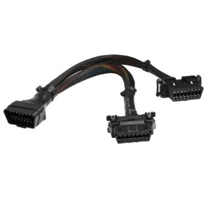 iKKEGOL 30cm 16 Pin OBD2 OBDII J1962 Y Cable Cord Splitter Extension 1x Male to 2X Female Braid Connector 12"