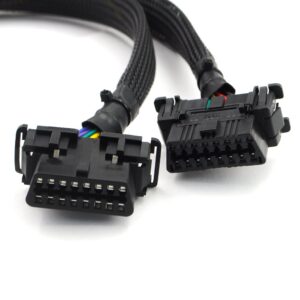 iKKEGOL 30cm 16 Pin OBD2 OBDII J1962 Y Cable Cord Splitter Extension 1x Male to 2X Female Braid Connector 12"