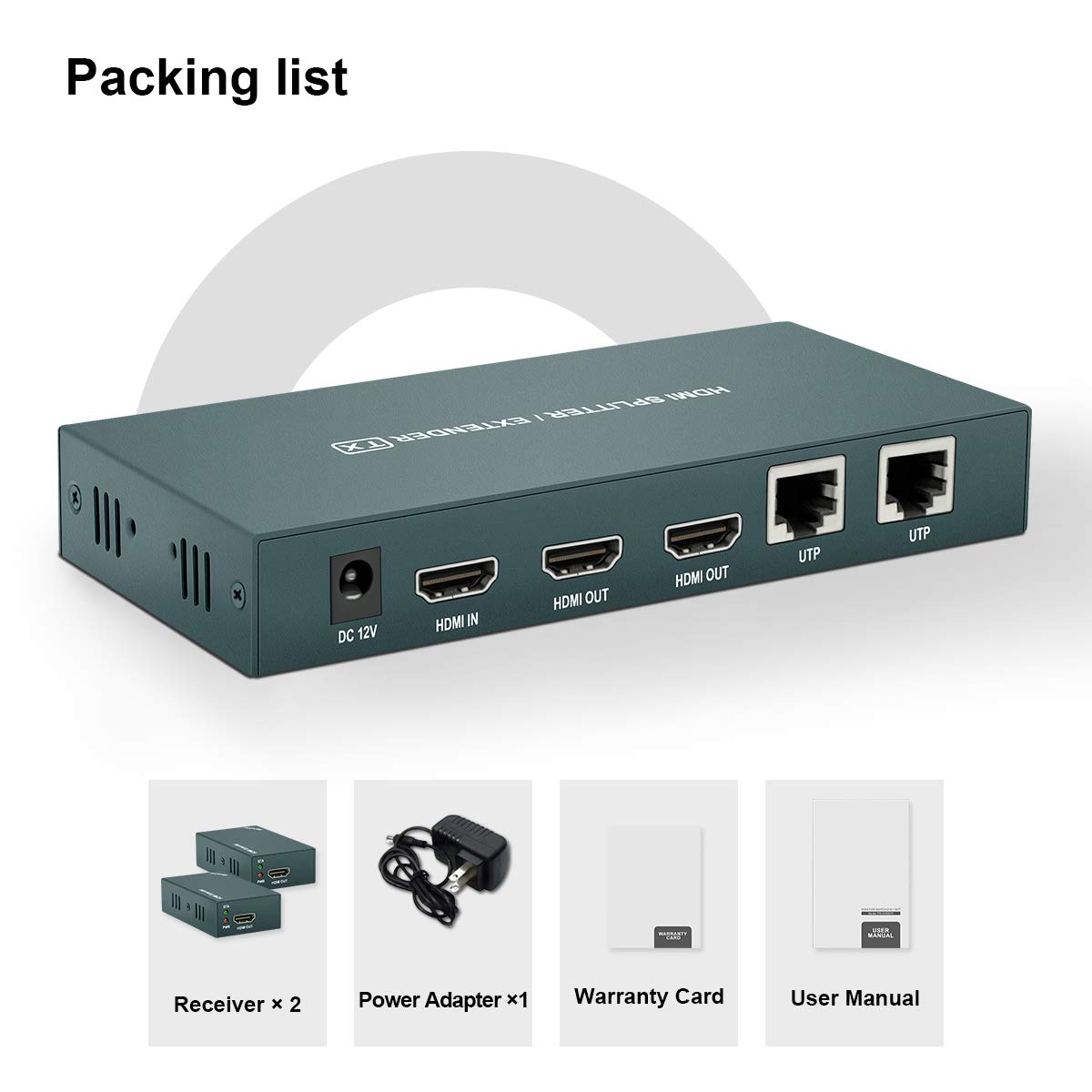 PWAY HDMI Extender Splitter 1x2, HD1080P@60Hz & 3D Visual, Extending 165ft (50m) Length Transmission Over CAT5e/CAT6/CAT7 Cable, 2 Channel Transmission with 2 HDMI Loop Out1