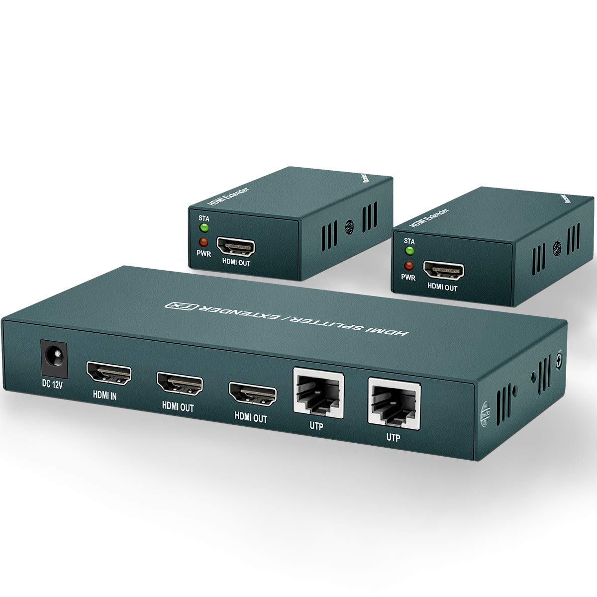 PWAY HDMI Extender Splitter 1x2, HD1080P@60Hz & 3D Visual, Extending 165ft (50m) Length Transmission Over CAT5e/CAT6/CAT7 Cable, 2 Channel Transmission with 2 HDMI Loop Out1