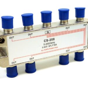 Philmore 2GHZ High "Q" 8-Way Low Loss Coaxial Satellite TV Signal Splitter With Weather Caps, Commercial Grade; CS208