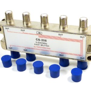 Philmore 2GHZ High "Q" 8-Way Low Loss Coaxial Satellite TV Signal Splitter With Weather Caps, Commercial Grade; CS208