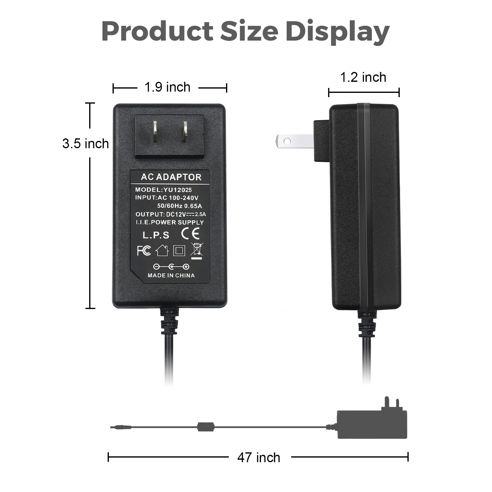 LeTaoXing Security Camera Power Adapter 12V 2.5A Power Supply 30W Wall Wart Transformer Charger AC to DC with 4 Way 4-Way Power Splitter Cable Cord for for DC12V Analog/AHD DVR/Camera