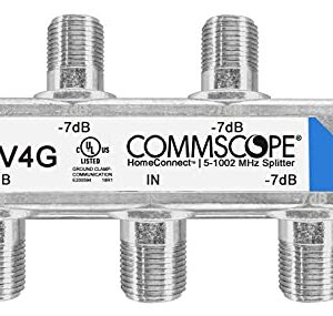 Commscope SV-4G HomeConnect 4-Way Coaxial Cable Splitter 5-1002 MHz CATV 120 dB 75 ohm IndoorOutdoor, Silver