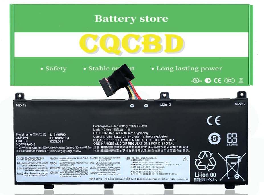 CQCQ L18M6P90 Battery for lenovo ThinkPad P53 Series Notebook 02DL028 5B10W13901 SB10K97664 L18C6P90 02DL029 5B10W13902 SB10K97665 (11.25V 90Wh/8000mAh)