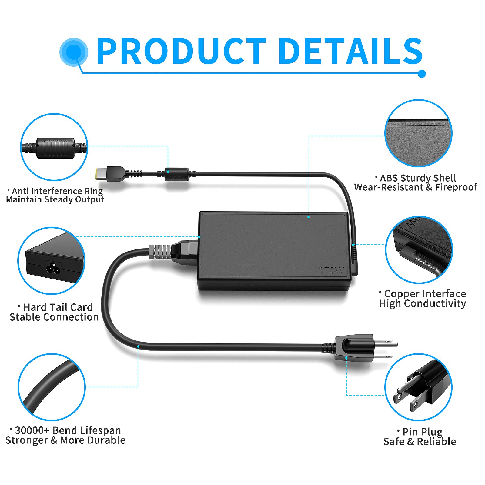 VHBW Replacement for Lenovo 170W Charger Power Adapter Compatible with Lenovo ThinkPad P50 P51 P52 P53 P70 P71 P73 W540 W541 T460p T540p Legion 5 5P S7 Y530 Y540 Y720, ADL170SCC3A ADL170NLC2A