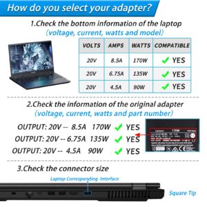 VHBW Replacement for Lenovo 170W Charger Power Adapter Compatible with Lenovo ThinkPad P50 P51 P52 P53 P70 P71 P73 W540 W541 T460p T540p Legion 5 5P S7 Y530 Y540 Y720, ADL170SCC3A ADL170NLC2A