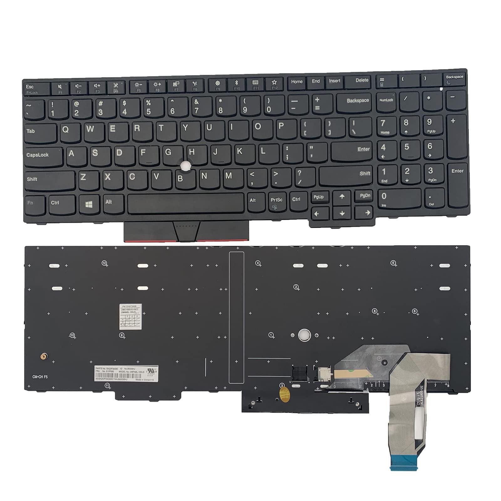 yhfshop Laptop Replacement US Layout Keyboard for Lenovo ThinkPad E580 E585 E590 L580 P52 P53 P73 T590（Without Red Pointer）