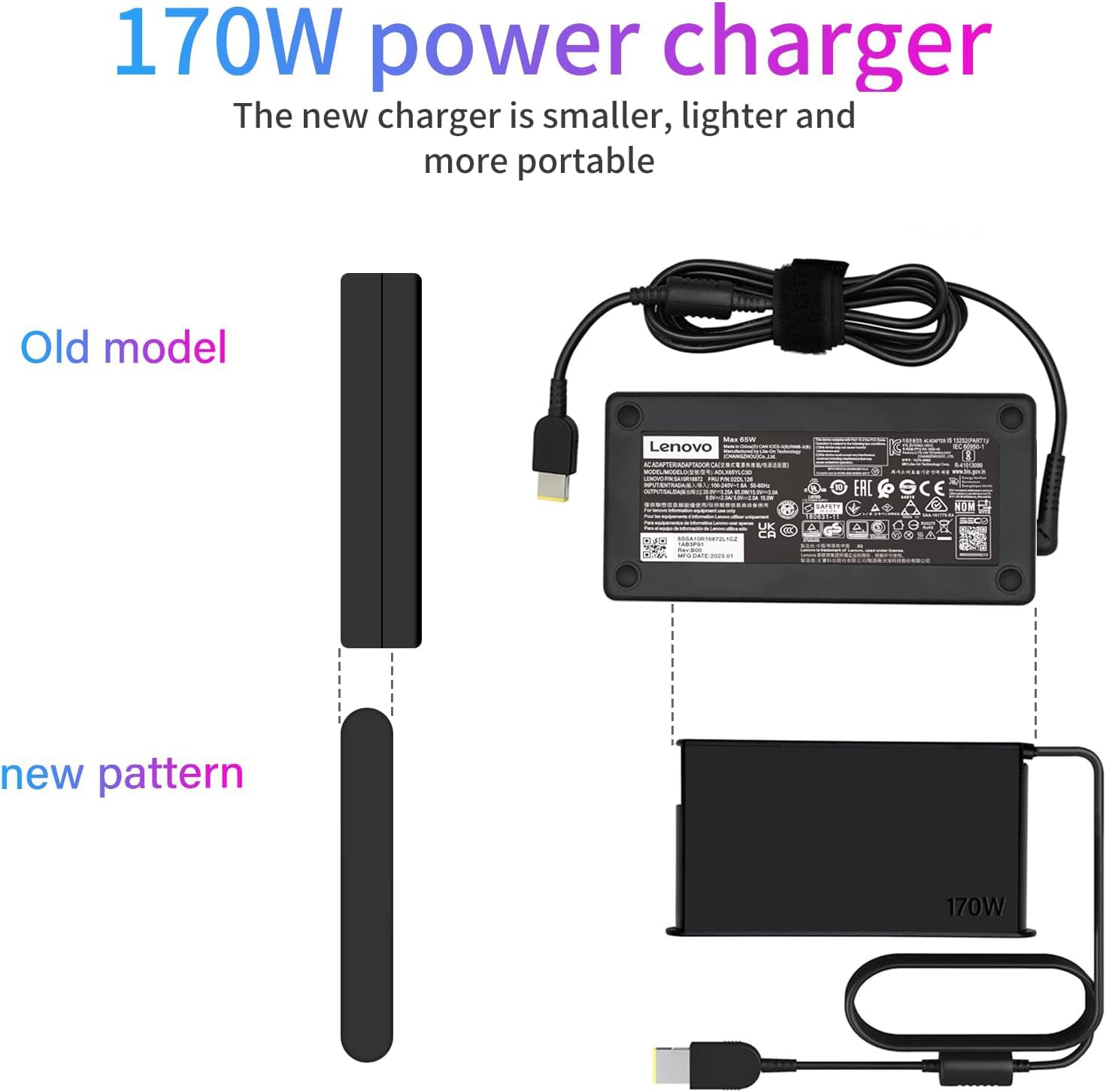 170W AC Laptop Charger for Lenovo ThinkPad P73 P50 P51 P52 W540 W541 P15v P16v T15p, for Lenovo Legion Y7000 Y540 Y545 Y720 Y730 ADL170SCC3A SA10R16886 20V 8.5A Power Supply Adapter