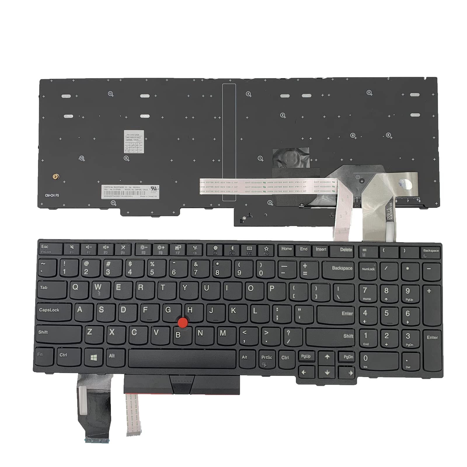 Tiugochr Laptop Replacement US Layout with Pointing Keyboard for Lenovo ThinkPad E580 E585 E590 E595 T580 T590 L580 L590 P52 P72 P53 P53S P73 01YP640 01N729 01YP560 PK131672B00 01YP680