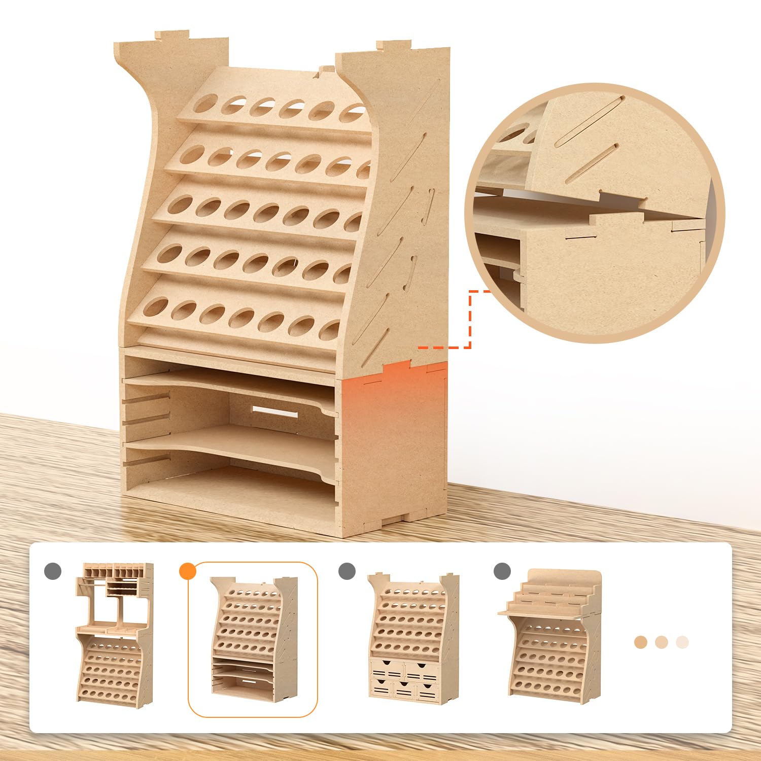 Bucasso Wooden Model Paint Organizer, Paint Rack with MDF Material for 35 Paint Bottles, Craft Paint Holder Suitable for Tamiya/Vallejo/Citadel, GK11 (Can be combined with other GK style)