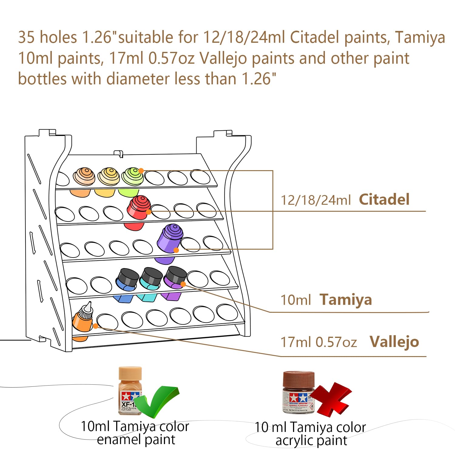 Bucasso Wooden Model Paint Organizer, Paint Rack with MDF Material for 35 Paint Bottles, Craft Paint Holder Suitable for Tamiya/Vallejo/Citadel, GK11 (Can be combined with other GK style)