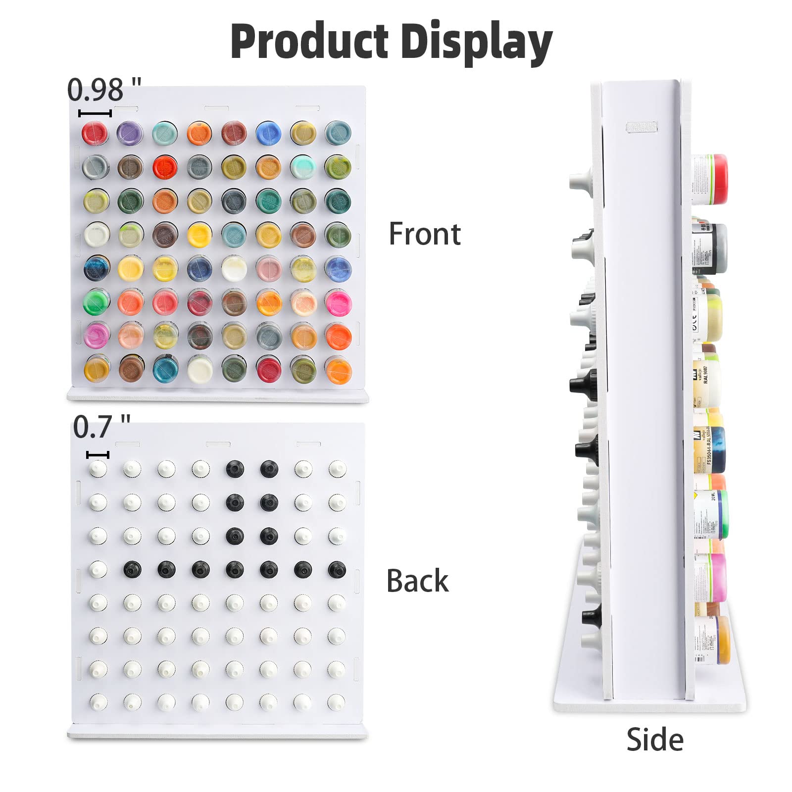 SANFURNEY 64 Holes Craft Paint Storage Organizer Vertical Paint Rack Only Stand for 17ml Vallejo, Army Painter Dropper Bottles, NOT for 2oz Craft Paints or Citadel