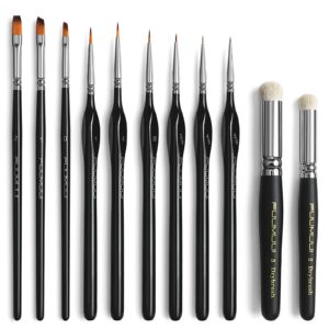 Miniature Paint Brushes with Dry Brush Set for Miniature Painting, Fuumuui 11Pcs Miniature Model Paint Brush Set Drybrush for Miniatures, Warhammer 40K, Vallejo Paint, Citadel Paint