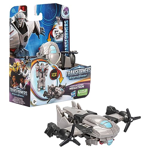 Transformers Toys EarthSpark 1-Step Flip Changer Megatron, 4-Inch Action Figure, Robot Toys for Ages 6 and Up