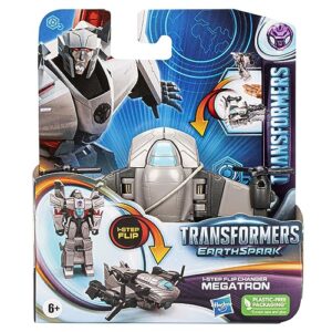 Transformers Toys EarthSpark 1-Step Flip Changer Megatron, 4-Inch Action Figure, Robot Toys for Ages 6 and Up