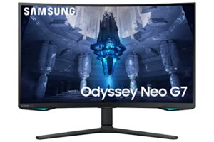 samsung 32" odyssey neo g7 4k uhd 165hz 1ms g-sync 1000r curved gaming monitor, quantum hdr2000, amd freesync premium pro, ultrawide game view, displayport, hdmi, height adjustable stand, black, 2022