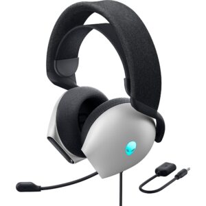 alienware aw520h wired gaming headset - dolby atmos, unidirectional, alienfx 16.8 million rgb colors, microphone mute, volume on-headset controls, 40mm hi-res certified - lunar light, lunar light