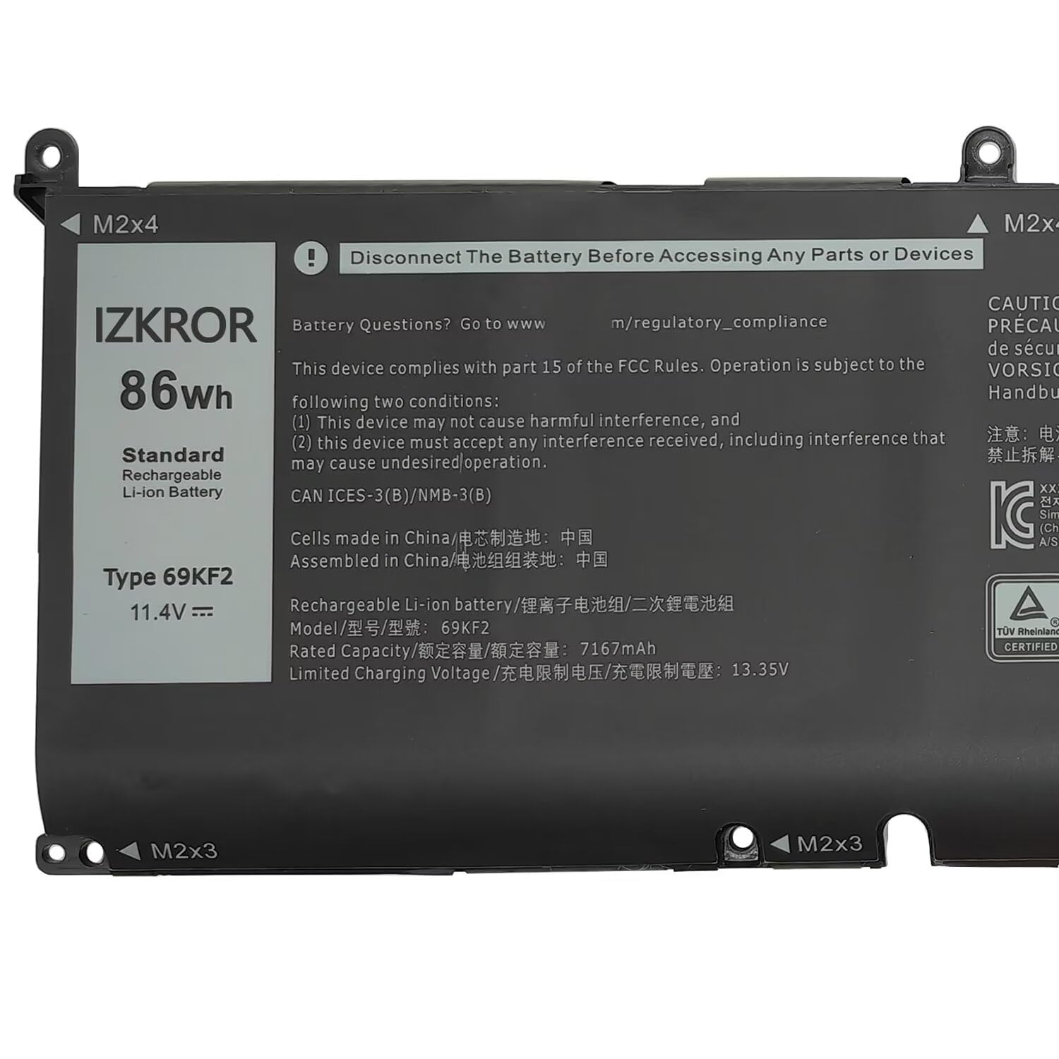 IZKROR 69KF2 86Wh Battery Replacement for Dell Alienware M15 R3 M15 R4 M15 R5 M15 R6 M15 R7 M17 R3 M17 R4 Precision 5550 5560 XPS 15 9500 9510 Inspiron 7510 7610 Vostro 7510 7620 Series 8FCTC 70N2F