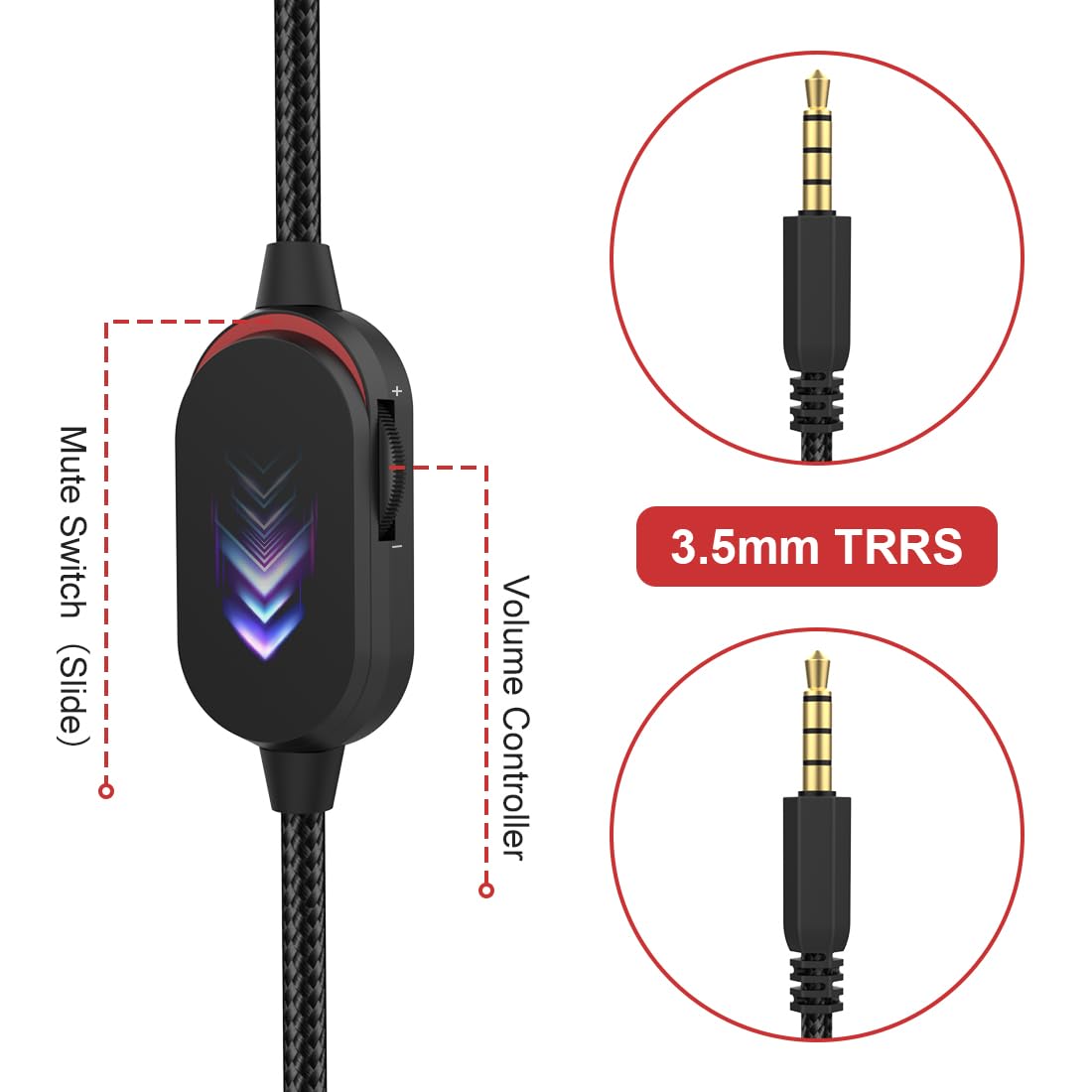 AW920H Detachable Gaming Headset Cable Compatible with Alienware AW720H AW310H AW510H 988 Alienware Dell Gaming Headset,Nylon Braided Wire with Inline Mute Switch and Volume Controller(5.5ft)