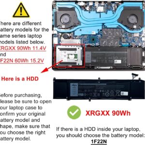 Dentsing XRGXX Laptop Battery Replace for Dell Alienware M15 M17 R1 P82F P79F P37E Dell G5 15 5590 G7 7590 7790 Series Notebook 6YV0V JJPFK 08622M 1F22N 90Wh 11.4V 7500mAh