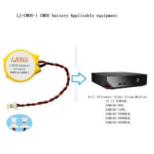 LJCELL CMOS Battery for Dell Alienware Alpha R1 Steam Machine i5 i7 Desktop,Fix Yellow Light BIOS RTC CR2032 Battery with 2 Wire Cable and Connector