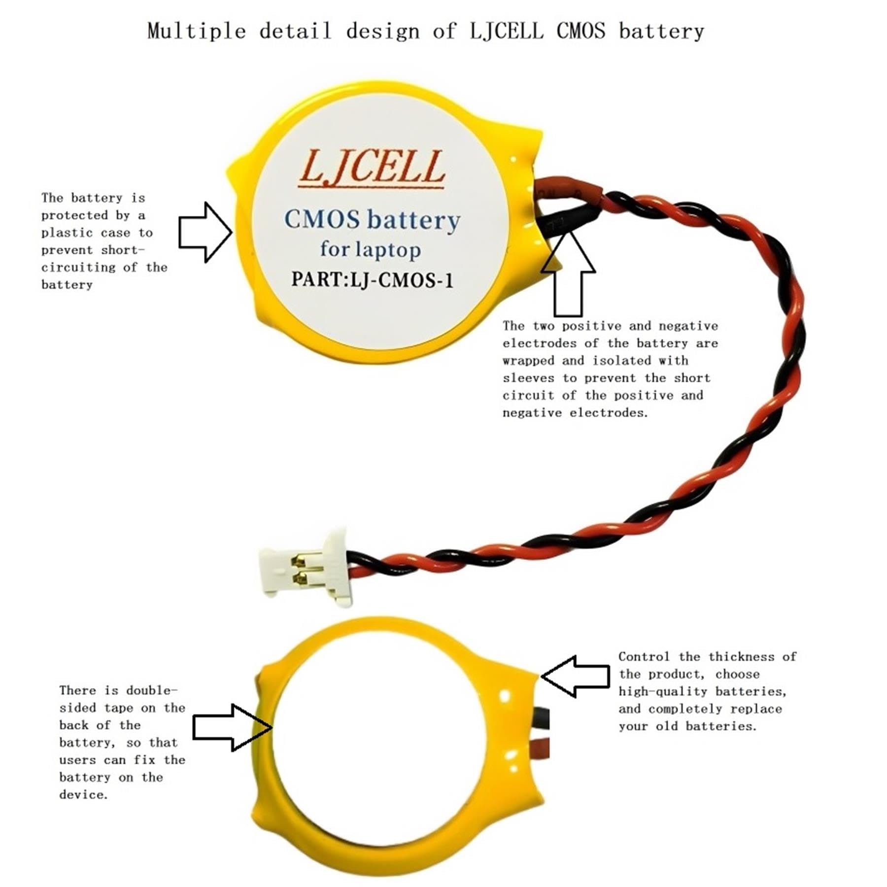 LJCELL CMOS Battery for Dell Alienware Alpha R1 Steam Machine i5 i7 Desktop,Fix Yellow Light BIOS RTC CR2032 Battery with 2 Wire Cable and Connector