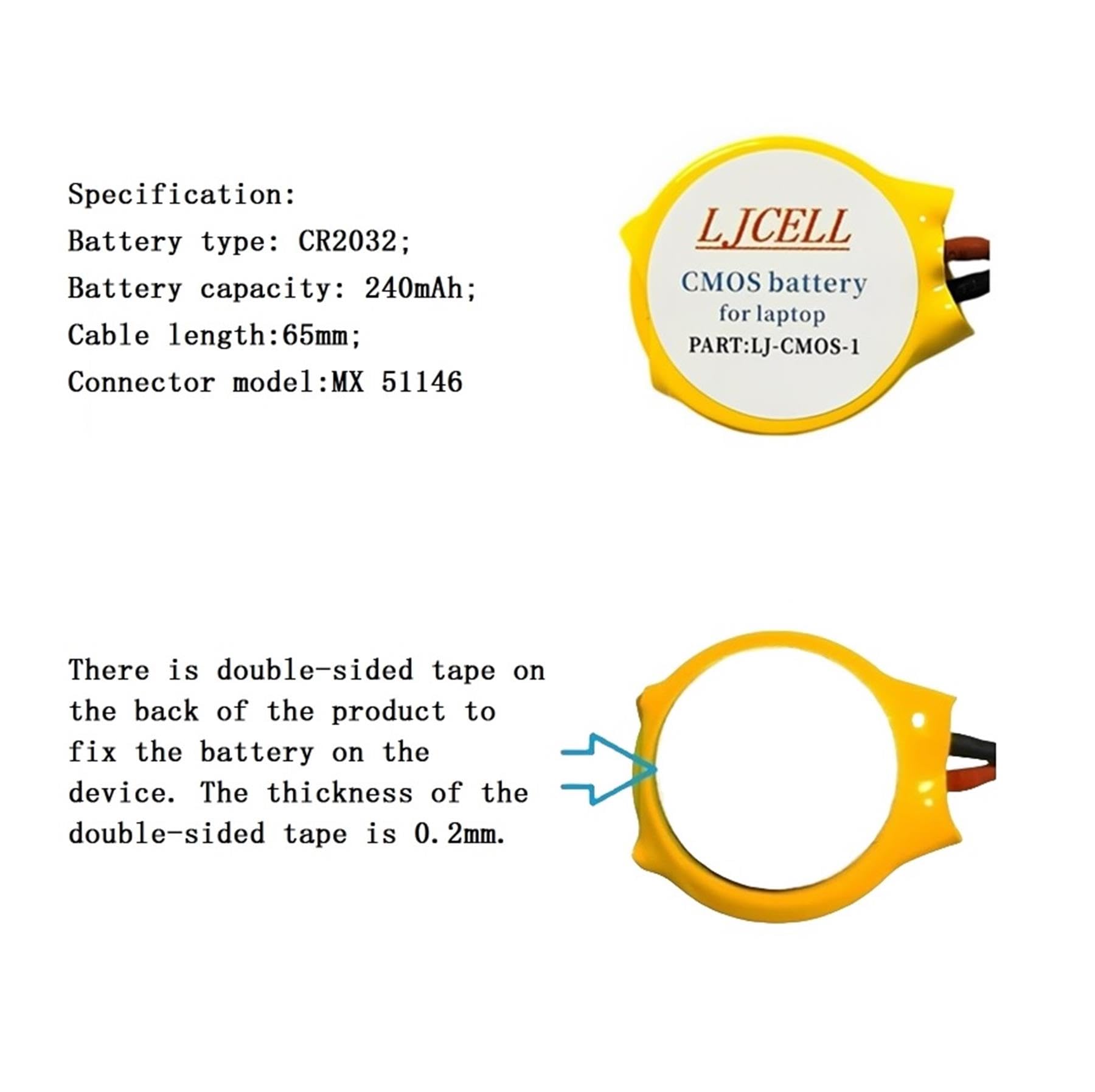 LJCELL CMOS Battery for Dell Alienware Alpha R1 Steam Machine i5 i7 Desktop,Fix Yellow Light BIOS RTC CR2032 Battery with 2 Wire Cable and Connector