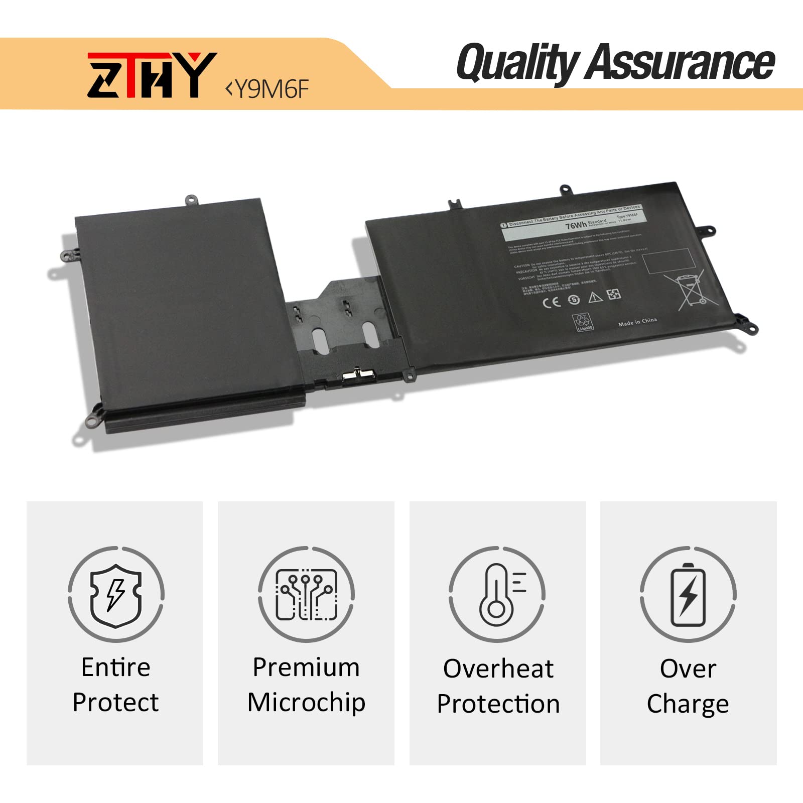 ZTHY Y9M6F Laptop Battery Replacement for Dell Alienware M15 R2 P87F Alienware M17 R2 P41E Series 0Y9M6F 8K84V 08K84V P41E001 P87F001 11.4V 76Wh 6334mAh