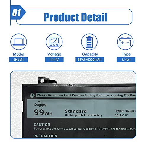 Dentsing 9NJM1 Laptop Battery Replace for Dell Alienware 15 R3 R4 17 R4 R5P31E001 P31E002 P69F001 P69F002 ALW17C-D1738 D1748 D1758 D2738 D2748 D2758 R1748 Notebook 0546FF 0HF250 44T2R HF250 MG2YH 99Wh