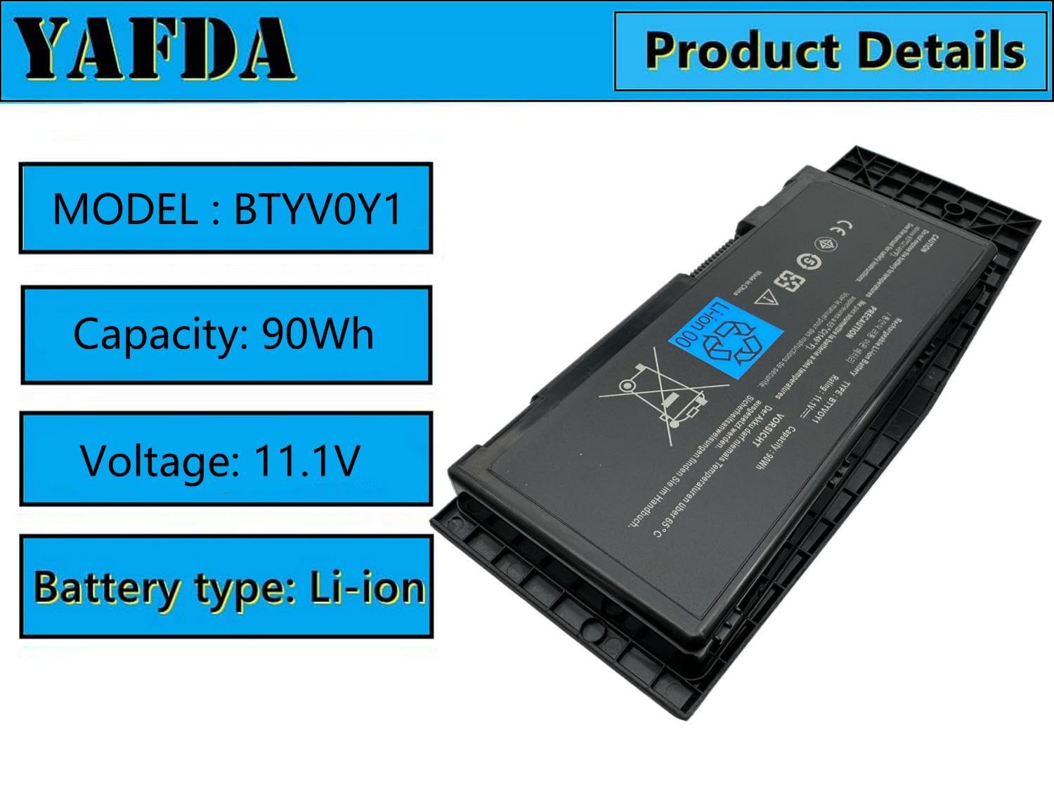 Yafda BTYV0Y1 Laptop Battery Replacement for Dell Alienware M17X R3 R4 C0C5M 0C0C5M 318-0397 7XC9N 05WP5W 5WP5W BTYVOY1