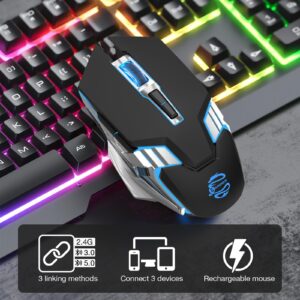 Wireless Gaming Mouse Bluetooth Mouse, RGB Rechargeable Multi Device Mouse, Quiet Click, 7-Color Backlit, LED Light up Computer Mice for Laptop PC iPad Tablet MacBook Chromebook Office Games - Black