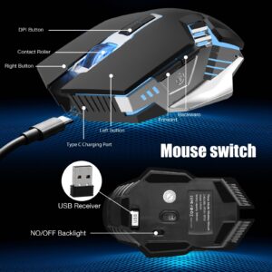 Wireless Gaming Mouse Bluetooth Mouse, RGB Rechargeable Multi Device Mouse, Quiet Click, 7-Color Backlit, LED Light up Computer Mice for Laptop PC iPad Tablet MacBook Chromebook Office Games - Black