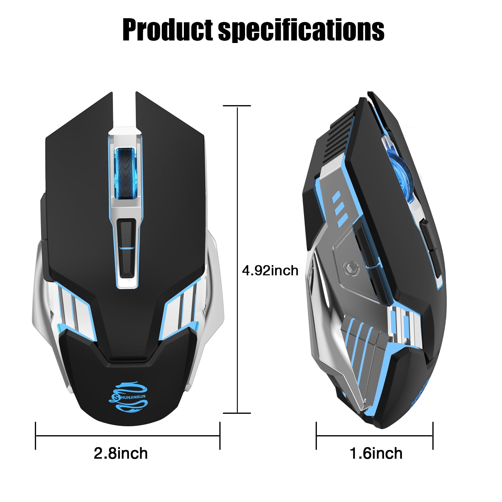 Wireless Gaming Mouse Bluetooth Mouse, RGB Rechargeable Multi Device Mouse, Quiet Click, 7-Color Backlit, LED Light up Computer Mice for Laptop PC iPad Tablet MacBook Chromebook Office Games - Black