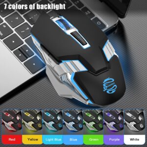 Wireless Gaming Mouse Bluetooth Mouse, RGB Rechargeable Multi Device Mouse, Quiet Click, 7-Color Backlit, LED Light up Computer Mice for Laptop PC iPad Tablet MacBook Chromebook Office Games - Black