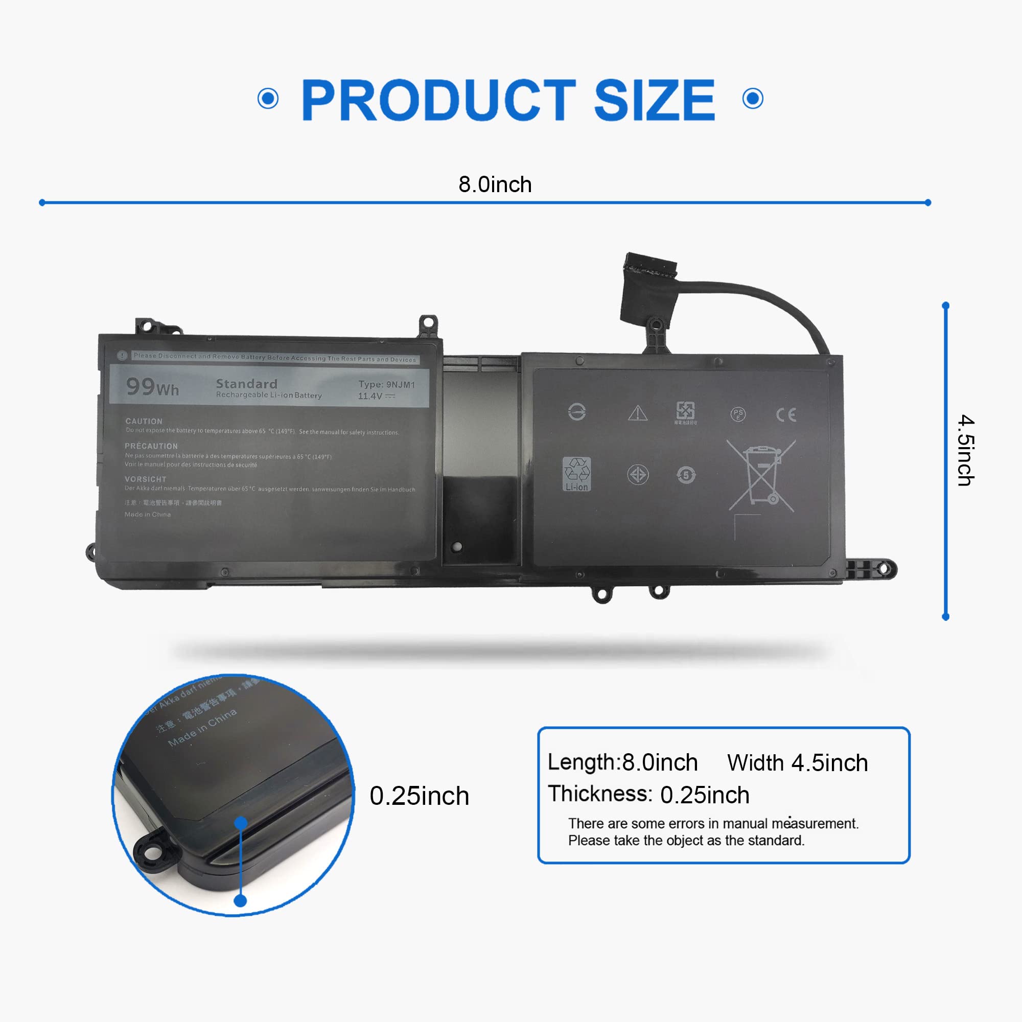 Tevelmick 99WH 9NJM1 09NJM1 Battery for Dell Alienware 17 R4 R5 15 R3 R4 P31E P69F MG2YH 0MG2YH 01D82 0546FF 44T2R HF250 0HF250 P31E001 P31E002 P69F001 P69F002 11.4V