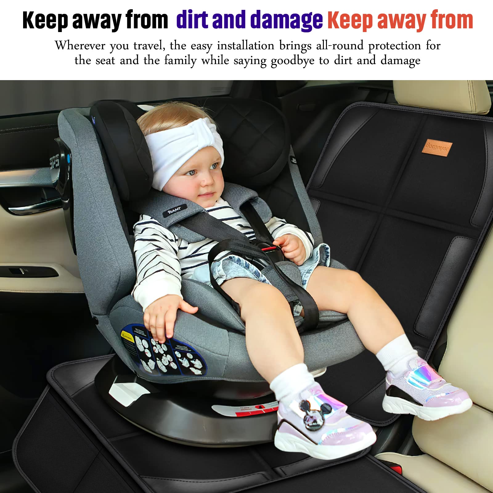 Car Seat Protector, 2 Pack of Seat Protectors, Thickest Padded 600D Fabric Padding, Waterproof, Durable, Anti Slip Backing, Child Seat Protection, Suitable for Babies, Toddlers, Children（2 Protector）