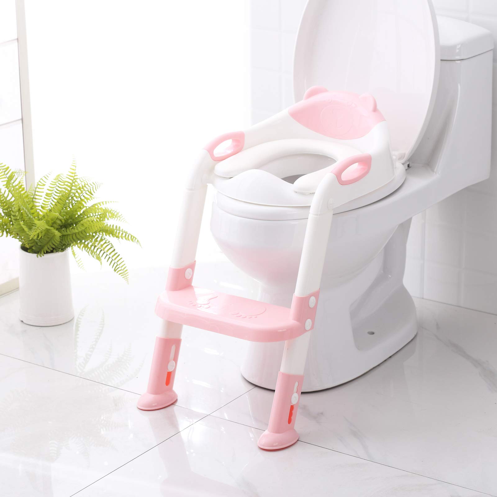 Training potty potty training toilet,SKYROKU Training Toilet for Kids Boys Girls Toddlers-Comfortable Safe Potty Seat with Anti-Slip Pads Ladder (Pink)