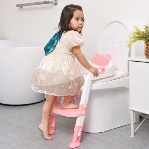 Training potty potty training toilet,SKYROKU Training Toilet for Kids Boys Girls Toddlers-Comfortable Safe Potty Seat with Anti-Slip Pads Ladder (Pink)