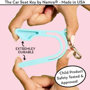 The Car Seat Key - Original Car Seat Key Chain Buckle Release Tool - Easy Unbuckle Opener Aid for Nails, Parents, Grandparents & Older Children by NAMRA Made in USA (Teal)