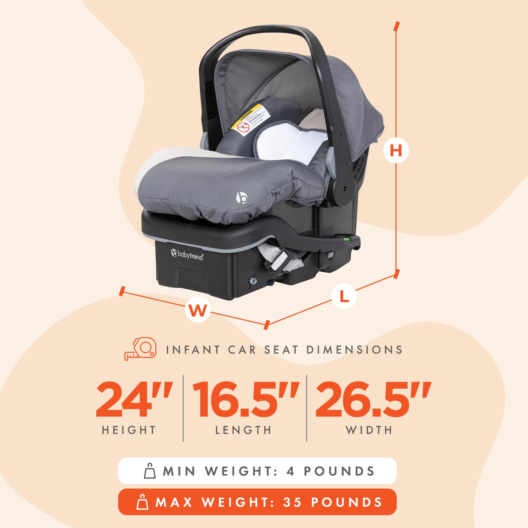 Baby Trend EZ Lift 35 Plus Ergonomic Lightweight Rear Facing Infant Car Seat with Multi-Position Base and Cozy Cover, Magnolia Gray